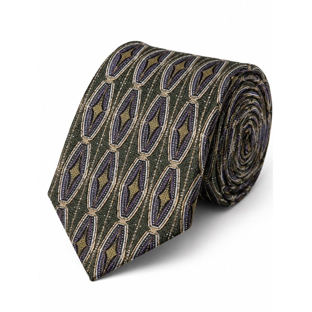 Henry Grethel Silk Tie Quiet Luxury Old Money Geometric Green Gold Caree…